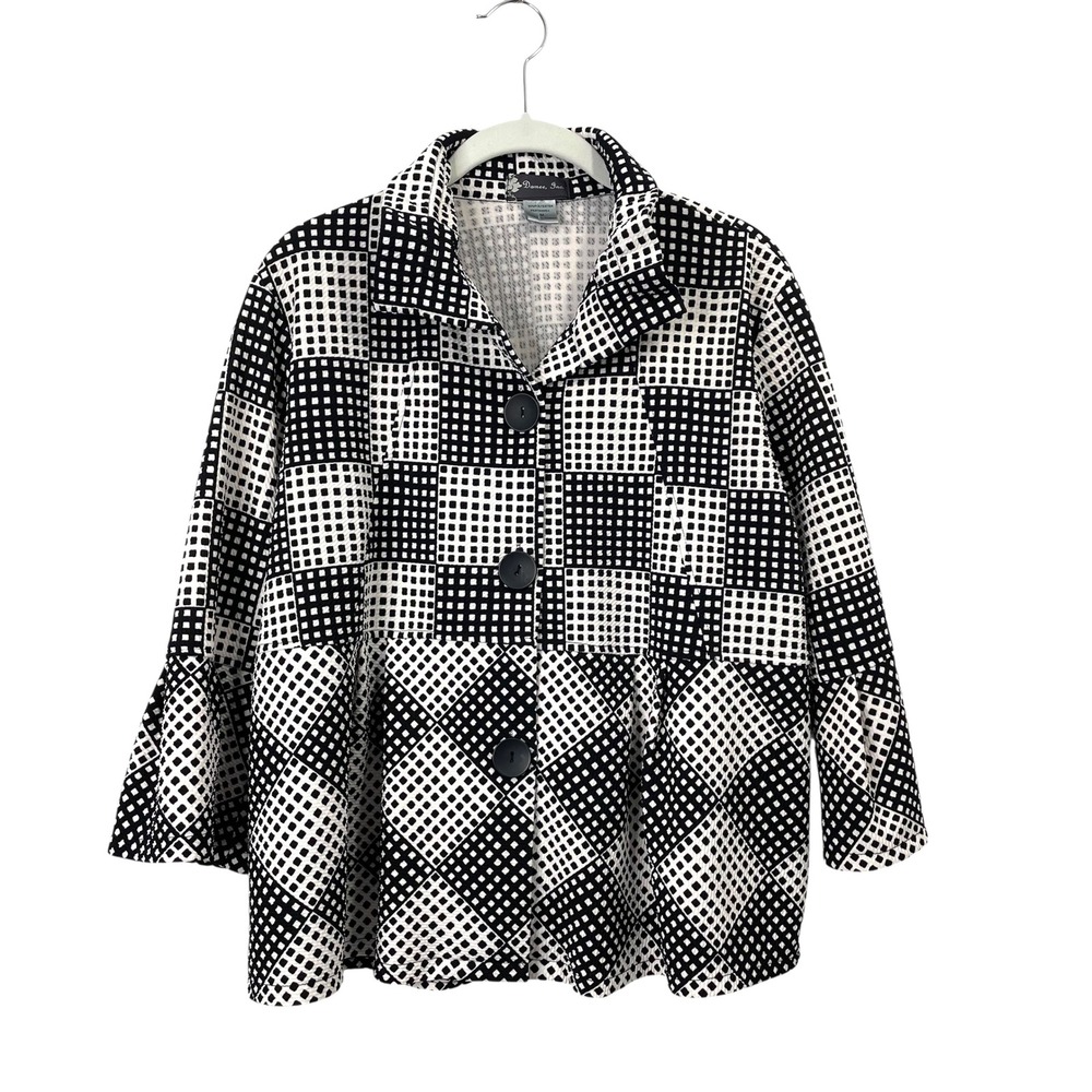 Damee Inc. button up square dots print top Size‎ M black white art to wear boho
